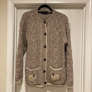 Brown Cable Knit Cardigan with Sheep Pockets